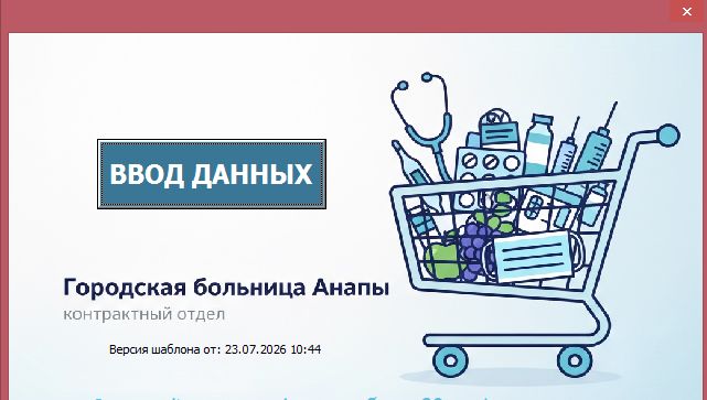 Стартовое окно ввода данных